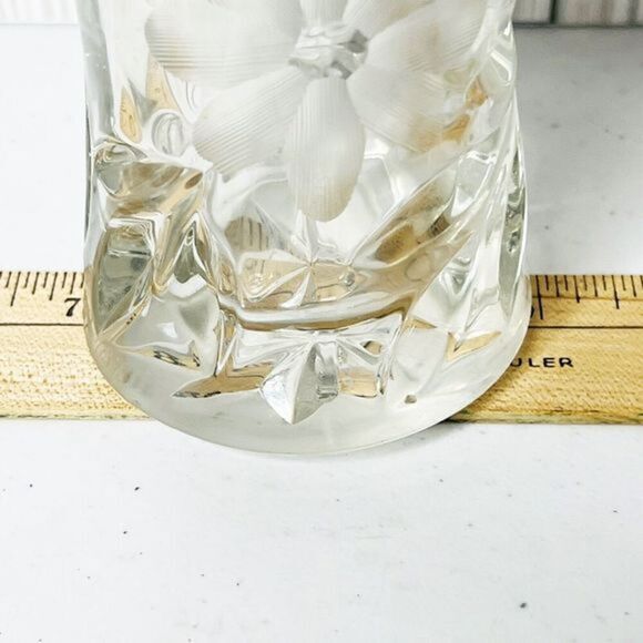Vintage American Glass Etched Clear Vase Ribbed Top Flowers‎ Floral Star 12” - Picture 10 of 10